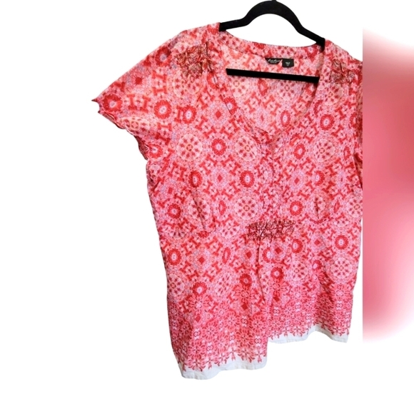 EDDIE BAUER XXL 100% Cotton Geometric Short Sleeve Blouse - Picture 3 of 7